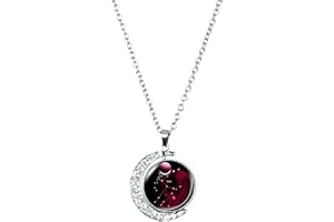DEQIYIJI Zodiac Necklace Jewelry Birthday Gifts Astrology 12 Constellation Horoscope Sign Galaxy Crescent Half Moon Pendant Necklace