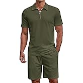 Uni Clau Mens Summer Track Suits 2 Piece Shorts Sets Short Sleeve Sweatsuit Outfits Zip Golf Casual Polo Shirts and Shorts