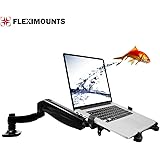 2 in 1 FLEXIMOUNTS L01 Laptop Desk Mount for 11-15.6 inch laptop with Notebook tray or 10-24 inch computer monitor with Swivel Gas Spring arm,With Clamp or Grommet Desktop Support