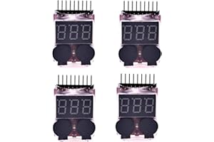 Readytosky Lipo Battery Checker RC Battery Low Voltage Buzzer Alarm Voltage Tester Monitor for 1-8S Lipo Life LiMn Li-ion Battery(4PCS)