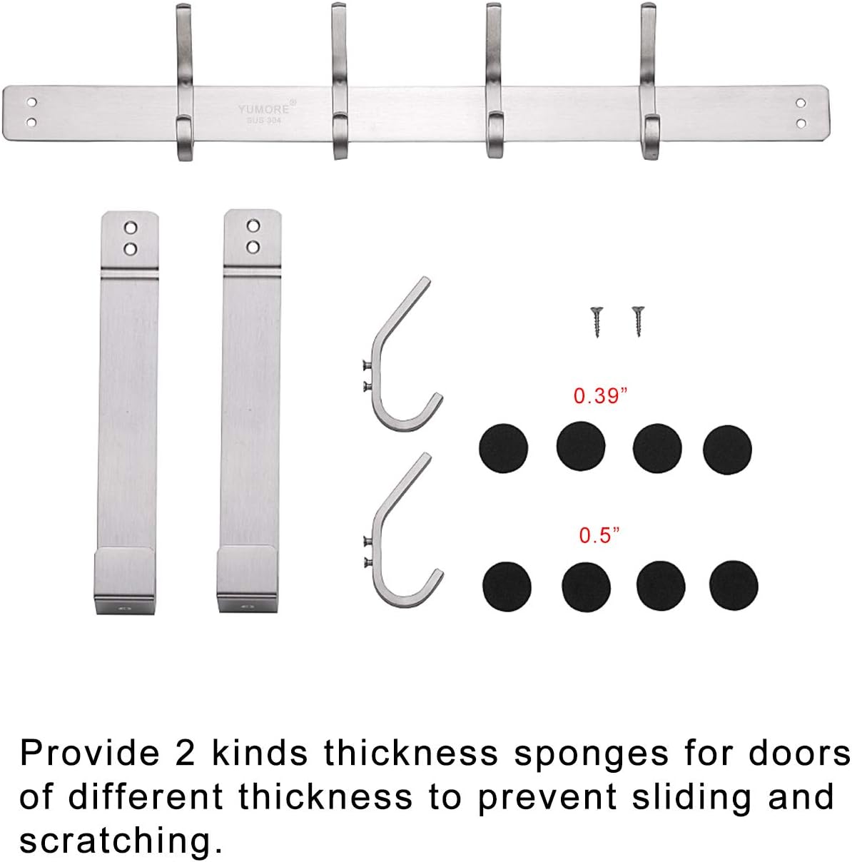 YUMORE Over The Door Hook, Stainless Steel Heavy Duty Door Hanger for Coats Robes Hats Clothes Towels, Hanging Towel Rack Organizer, Easy Install Space Saving Bathroom Hooks: Home & Kitchen