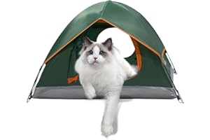 ASFANES Outdoor Waterproof Pet Camping Tent, Cave Bed for Indoor Cats and Small Dogs, Portable Cat House Dog House, 29.5x29.5x18.9'', Green, M.