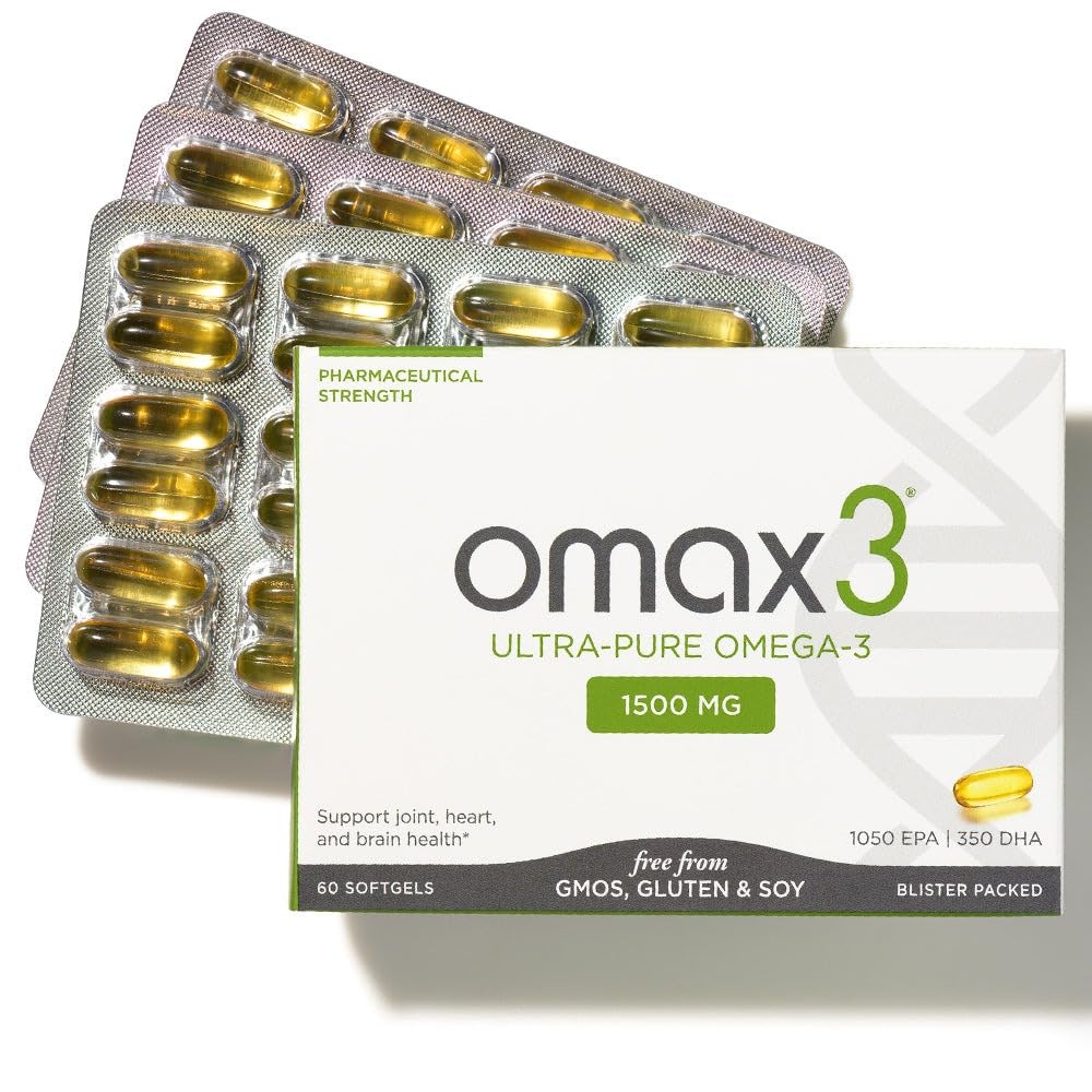 Omax3 Natural Omega 3 Fish Oil Pills 1500 MG EPA DHA - Omega3 Fatty Acid Supplements Muscle & Joint- Gluten Free, Wild Caught, Non GMO, 30-Day Supply Blister Packed (1 Box)