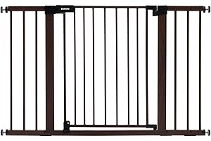 BABELIO 29-48" Baby Gate with Black Wood Pattern, Auto Close Dog Gate for The House、Stairs and Doorways, Pressure Mounted Pet