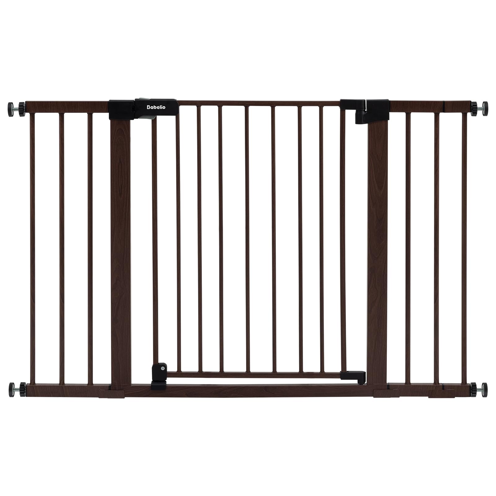 Photo 1 of BABELIO Baby Gate with Black Wood Pattern, 29-48 Inch Auto Close Dog Gate for The House, Stairs and Doorways, Pressure Mounted Pet Gate with Door and Y Spindle Rods