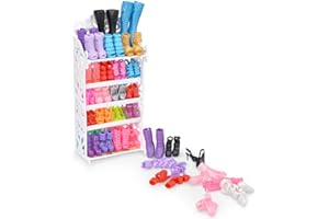 E-TING 1 Doll Shoes Rack Shoes Shelf Cupboard Accessory with 20 Pairs Doll Shoes High Heel Shoes Boots Sandals Set for 11.5 inch Doll Playset Accessories