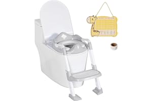 BRINJOY Potty Training Seat with Step Stool Ladder, Potty Toilet Toddler Seat w/Potty Training Chart & Cushion Handle, Kids Potty Training Toilet Chair for Girls Boys w/Non-Slip Pads Wide Step