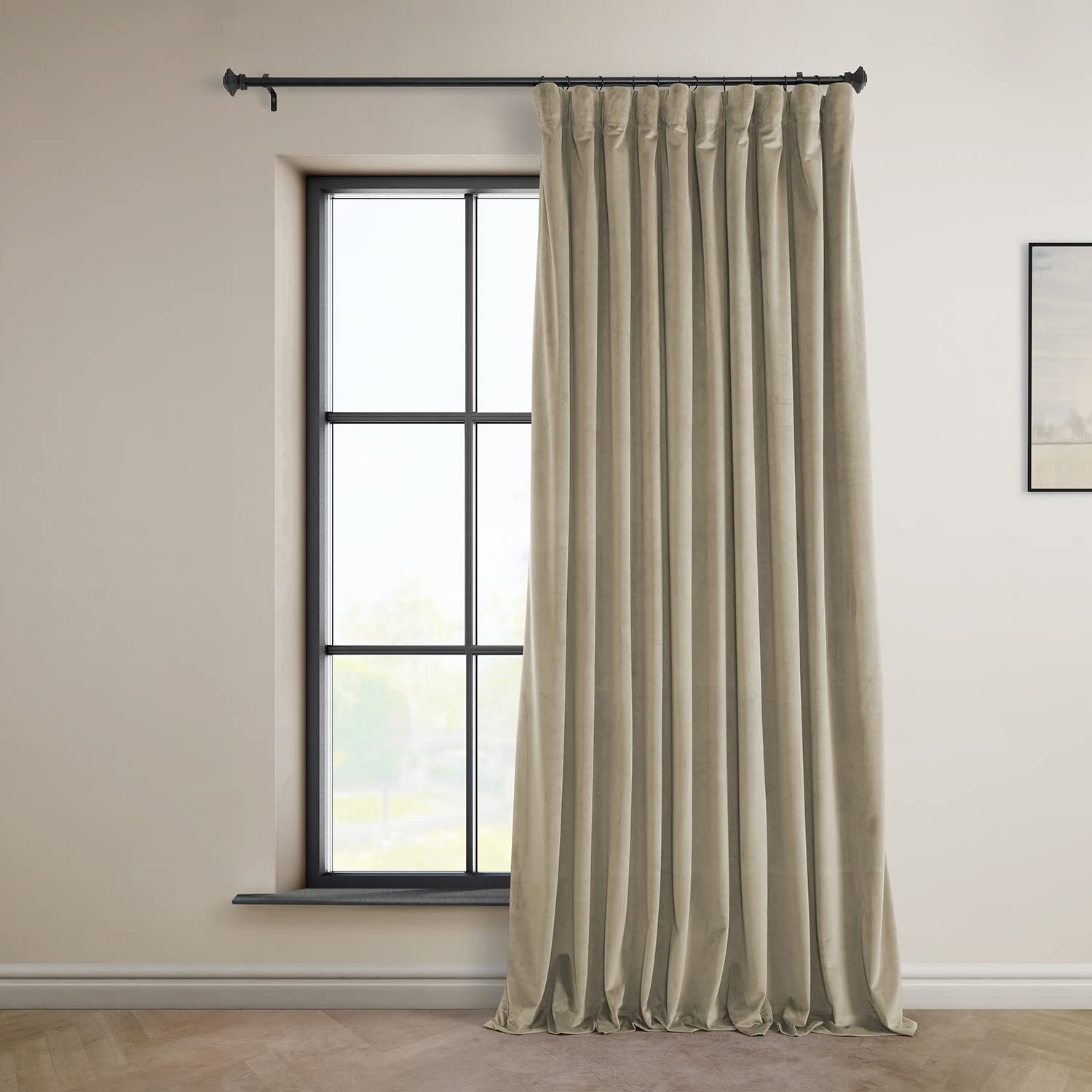 HPD Half Price Drapes Heritage Plush Velvet Curtains 84 Inches Long Room Darkening Curtains for Bedroom & Living Room 100W x 84L, (1 Panel), Light Beige Image