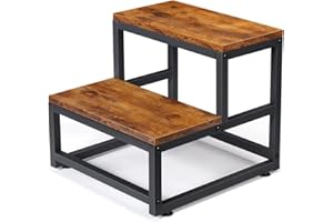 LIANTRAL 2 Step Stool for Adults Kids, Heavy Duty Sturdy Steel Frame with Wooden Steps, Bedside Foot Stool with 500lbs Load Capacity, Non-Slip Step Stool for High Bed, Kitchen, RV Step - Rustic Brown