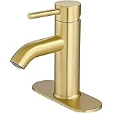 Brushed Gold Bathroom Faucets, Modern Single Hole Lavatory Vanity Faucet, Single Handle Bathroom Sink,Faucet, Faucet for Bathroom Sink with Deck Plate and Supply Hoses
