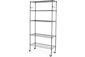 BolDuck 5 Tier Storage Shelves with Wheels, 1750lbs Capacity Heavy Duty Shelving Units, 14x36x75inch Adjustable Metal Shelf Wire Shelving Rack for Garage, Kitchen, Office, Black