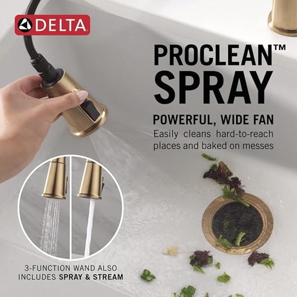 DELTA FINNRIDGE BRUSHED GOLD KITCHEN FAUCET WITH PULL DOWN SPRAYER, HIGH PRESSURE PROCLEAN SPRAY MODERN SINGLE HOLE KITCHEN SINK FAUCET, CHAMPAGNE BRONZE 19730LF-CZ