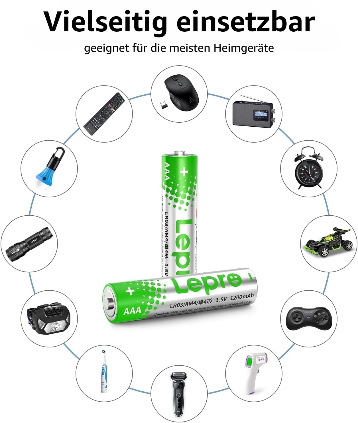 Lepro AAA Batterien, 100 Stück, Alkaline Batterie AAA mit 1.5V - Langlebig, Leistungsstark & Auslaufsicher, Ideal für Fernbedienungen, Spielzeug, Uhren, Taschenlampe UVM 7