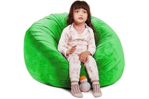 BCHWAY FAMILY Bean Bag Chair Cover, Stuffed Animal Storage, Plush Toys Organizer Holder, Beanbag Chairs Cover for Kids Teans and Adults Super Soft and Comfortable Fabric X-Large with Handle and Zipper -Round Green