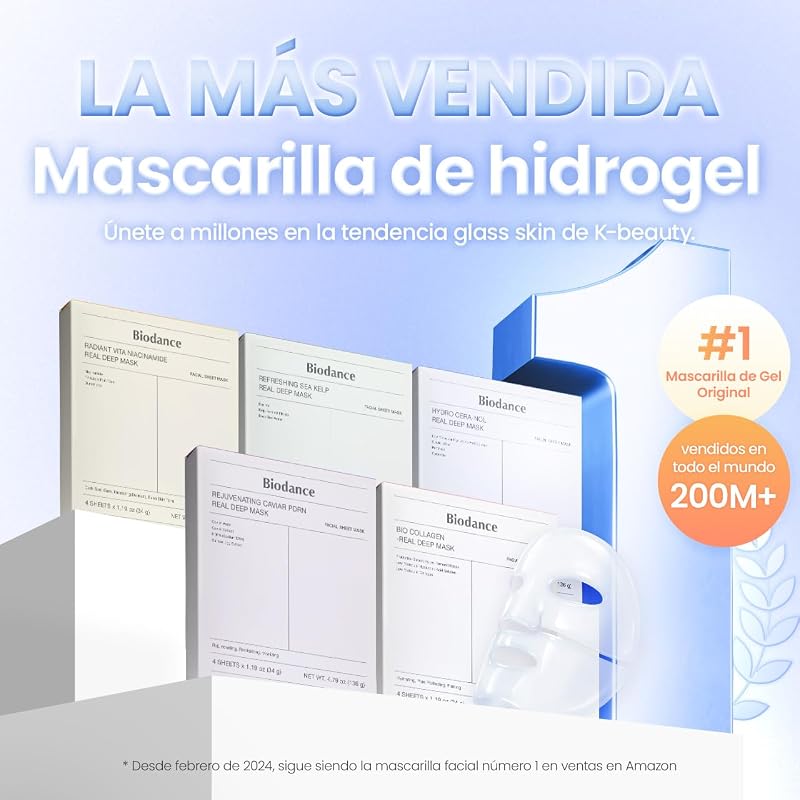 Hydro Cera-nol Real Deep Mask, Mascarilla Facial de Hidrogel Nocturna, Hidratante y Calmante, Reduce el Enrojecimiento y Refuerza la Barrera, K-Beauty | 4 Unidades