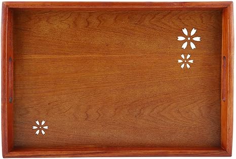 Amazon 木製トレイ お盆 取っ手付 長方形 角型 定食用 配膳盆 配膳トレー 桜柄 おしゃれ 業務用 接客用 家庭用 来客用 茶道具 ティートレイ 42 28 5cm トレイ 盆 オンライン通販