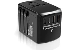 Mapambo Universal Travel Adapter, European Travel Plug Adapter Worldwide International Plug Adapter with 2 USB A 2 USB C Ports, Electrical Universal Power Adapter for Europe UK EU US AUS Type A C G I