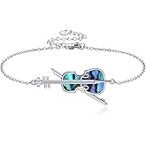 YAFEINI Violin Cello Flute Gifts for Women 925 Sterling Silver Flute Violin Bow Bracelet Jewelry Music Gifts for Violinist Cellist Flute Lovers