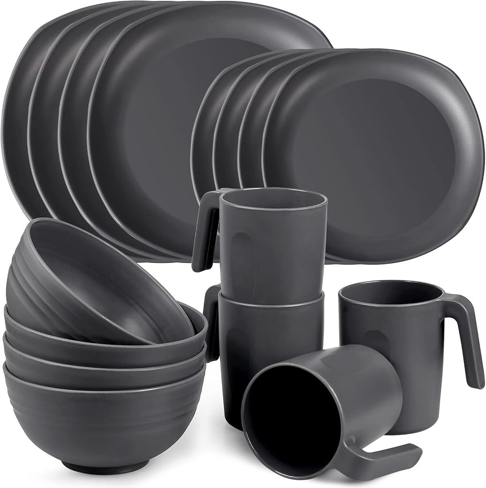 Greentainer Unbreakable Lightweight Dinnerware Set Service for 4 Grey