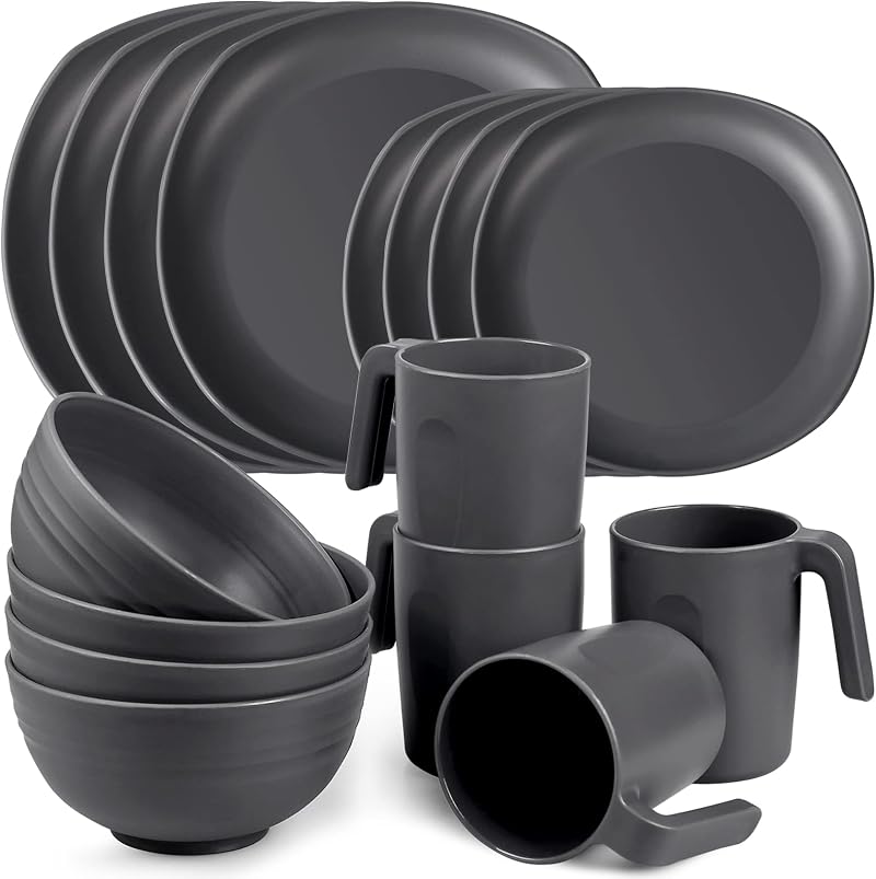 Greentainer Unbreakable Lightweight Dinnerware Set Service for 4 Grey