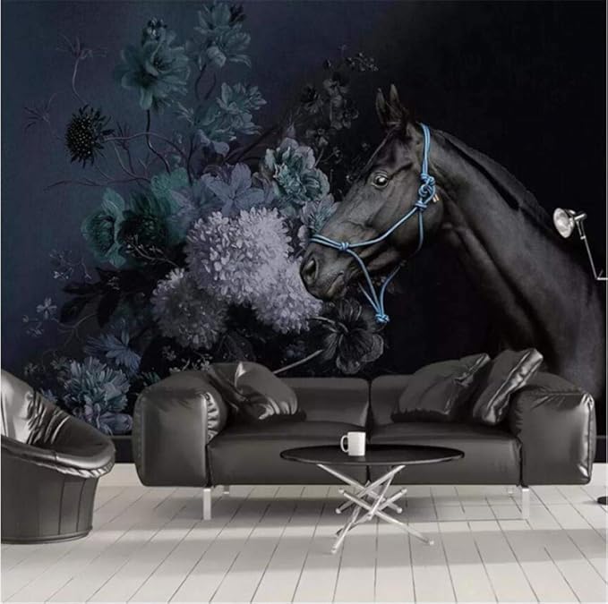 Amazon.com: Tilamisay Custom Wallpaper Mural Minimalist 3D Dark Horse-Living Room Bedroom