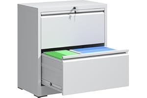 BIZOEIRON 2 Drawer Lateral File Cabinet with Lock, 26.8" Wide Metal Filing Cabinets for Home Office, Steel Storage File Cabinet for Letter/Legal/F4/A4 Size with Hanging Bars, Assembly Required(White)