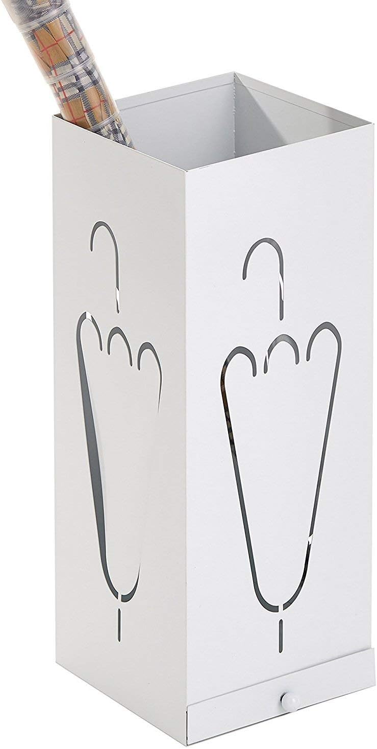 indoor umbrella holders on Indian Decor Modern Freestanding Rectangular White Metal Umbrella Holder Stand With Removable Drip Tray Broom Stand White Amazon In Garden Outdoors
