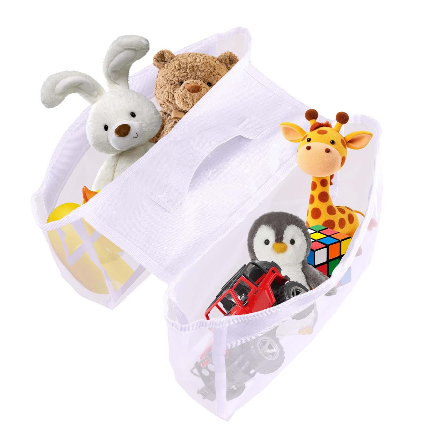 lasuroa Bath Toy Organizer with Handle, Nylon Saddle Shape Mesh Bathtub Toy Storage Holder Bag with Double-Compartment & Inner Pocket Bathroom Supplies Net Basket for Tub