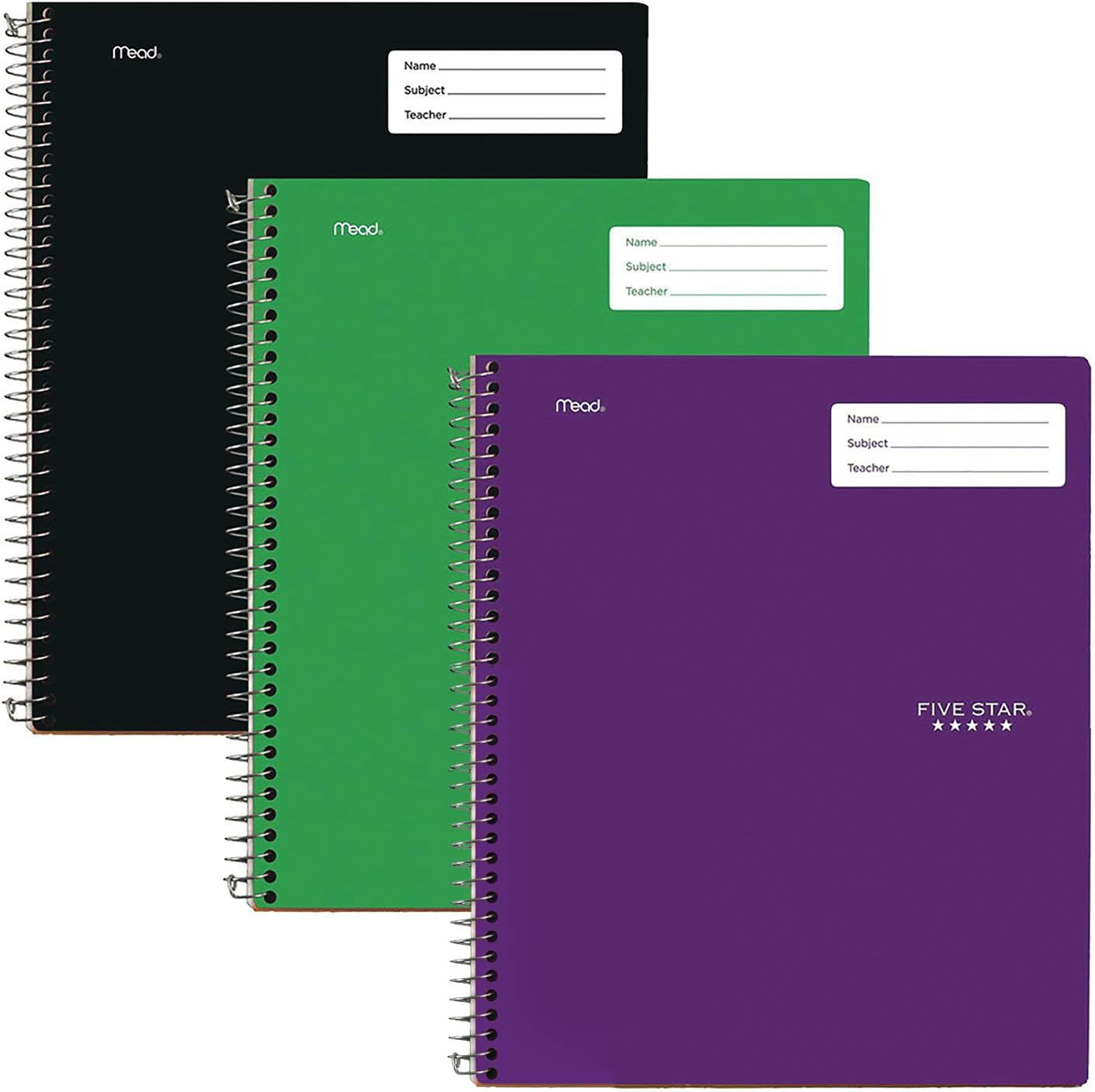 Five Star Interactive Notetaking, 1 Subject, College Ruled Spiral Notebooks, 100 Sheets, 11" x 8-1/2", 3 Pack (38583): Office Products