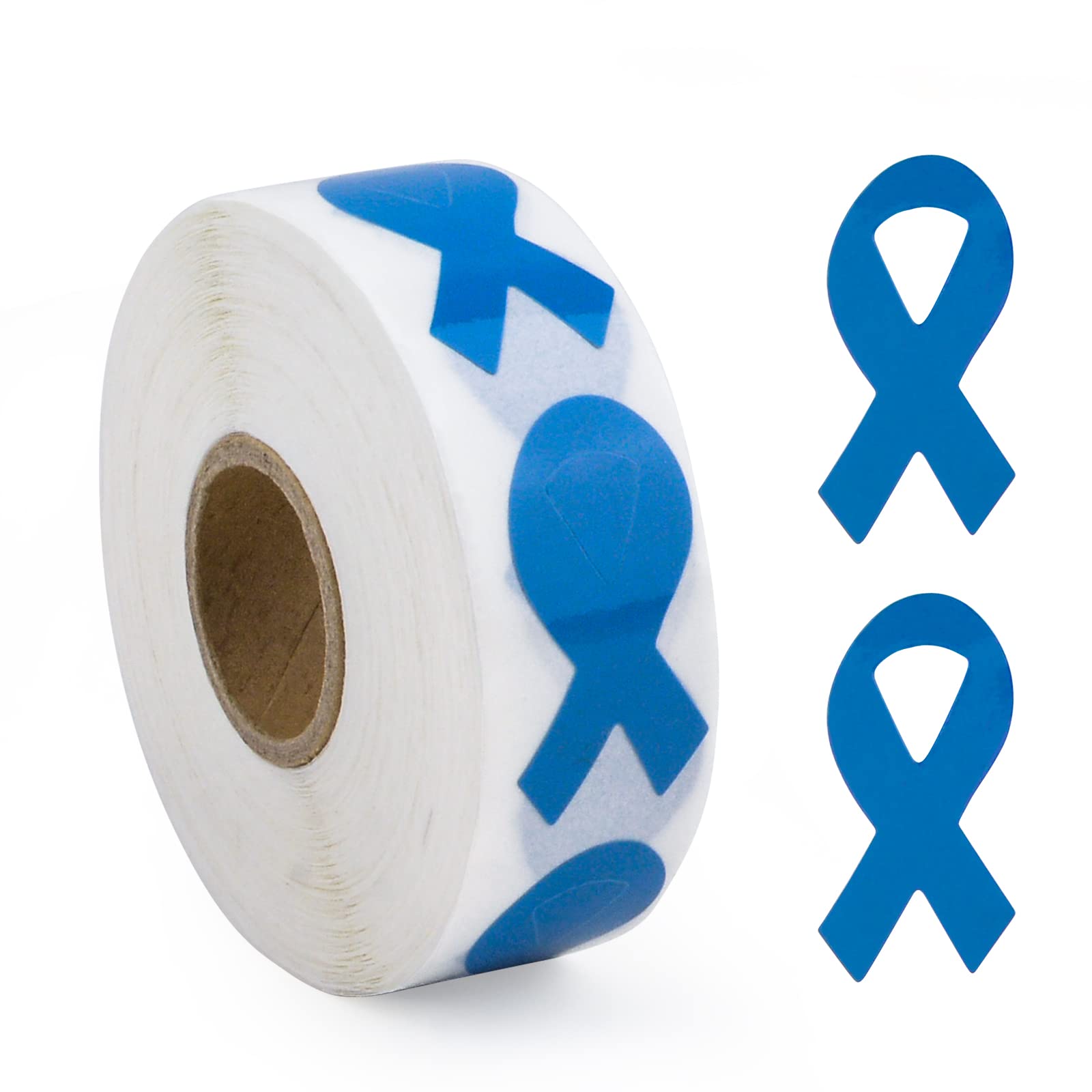 WANDIC Blue Ribbon Sticker, 500 Pcs Blue Ribbon Awareness Stickers Labels Roll Colon Cancer Hope Awareness Ribbon Package Sealing for Event Gift Letter Bags — image 1