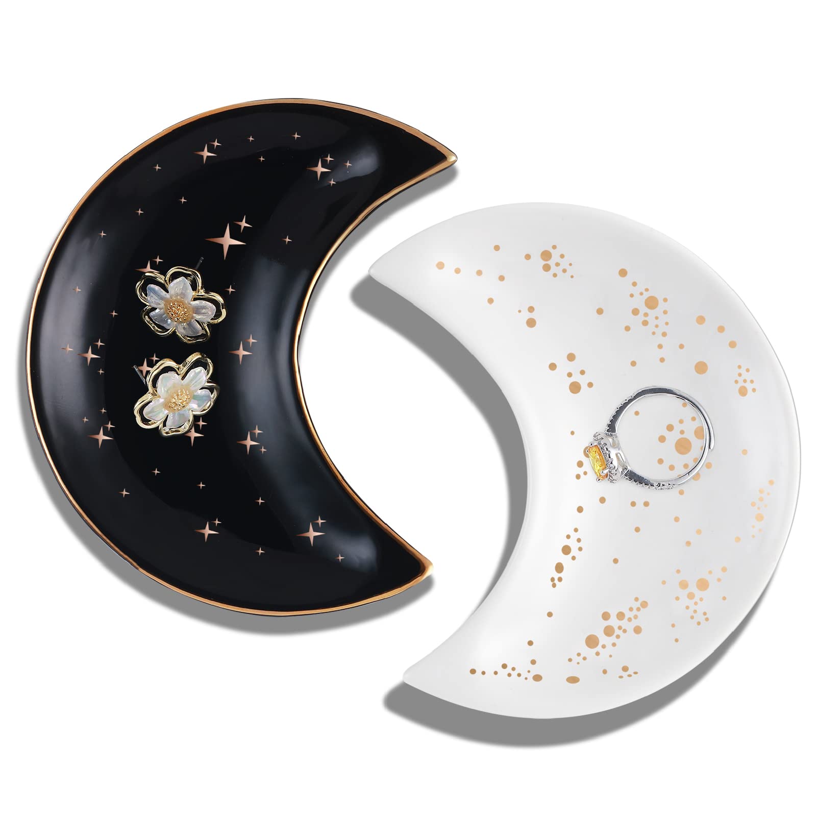 Titanape 2PCS Moon Trinket Dish Jewelry Dish Plate, Ceramic Ring Dish Holder Necklace Bracelet Storage, Key Bowl Dish Home Decorative Tray Room Decor, Gifts for Women, Friend, Sister, Bff — image 1