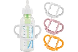 HKYLRAT 3 Pack Bottle Handles for Baby Bottles with Easy Grip Handles to Hold Their Own Bottle, BPA-Free Soft Silicone (White