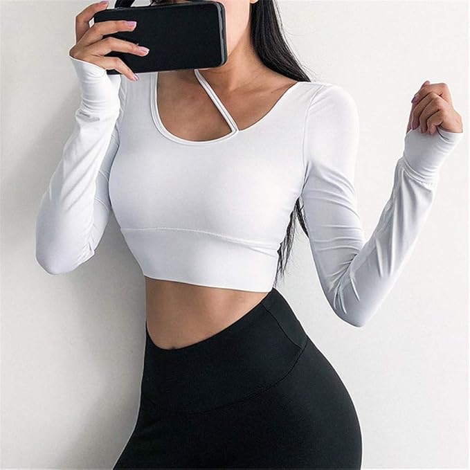 Daguaishou Sport Top Frauen Langarm Yoga Top Workout Gym Crop Top Riemchen Yoga Shirts Fitness Gym Top Fur Frauen Activewear Weiss Xl Amazon De Bekleidung