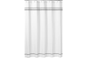 Sweet Jojo Designs White and Gray Hotel Kids Bathroom Fabric Bath Shower Curtain