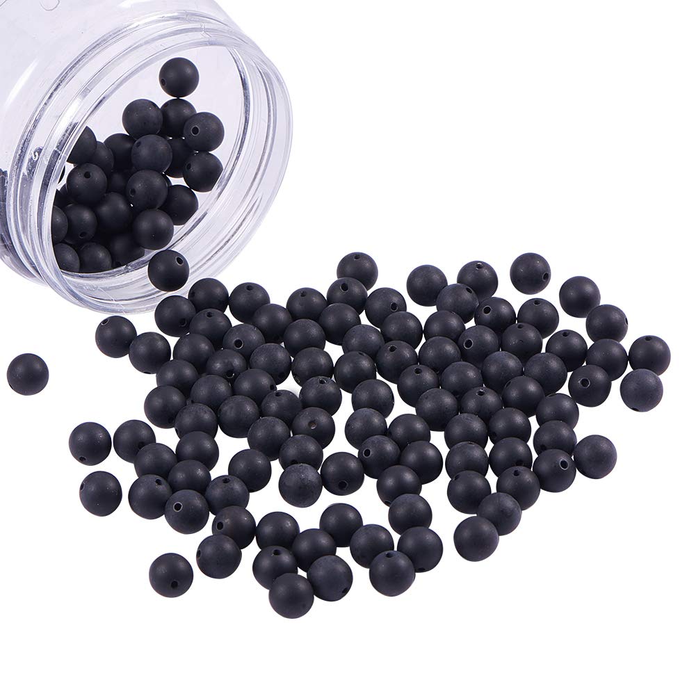 NBEADS 1 Box of 180PCS Natural Grade A Round Matte Black Agate Gemstone Beads 8mm Jewellery Making Beads