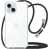 YESPURE Clear Case for iPhone 15 Plus Adjustable Shoulder Neck Lanyard Crossbody Strap Phone Cover Women Girls Soft Slim Thin Bumper Shockproof Protective Mobile Case for iPhone 15 Plus - Black