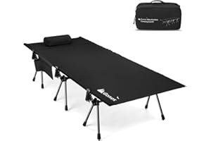 Gonex 31.5" Extra Wide Camping Cot with Leg Extenders 2 in 1 Portable Folding Cot for Adults Height Adjustable Supports 350lbs Sleeping Bed for Backpacking Travel Beach Home (Black)