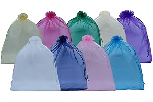 Ankirol 100pcs Sheer Organza Favor Bags 8 X 12 inch Large Organza Drawstring Bags 10 Colors (mix)