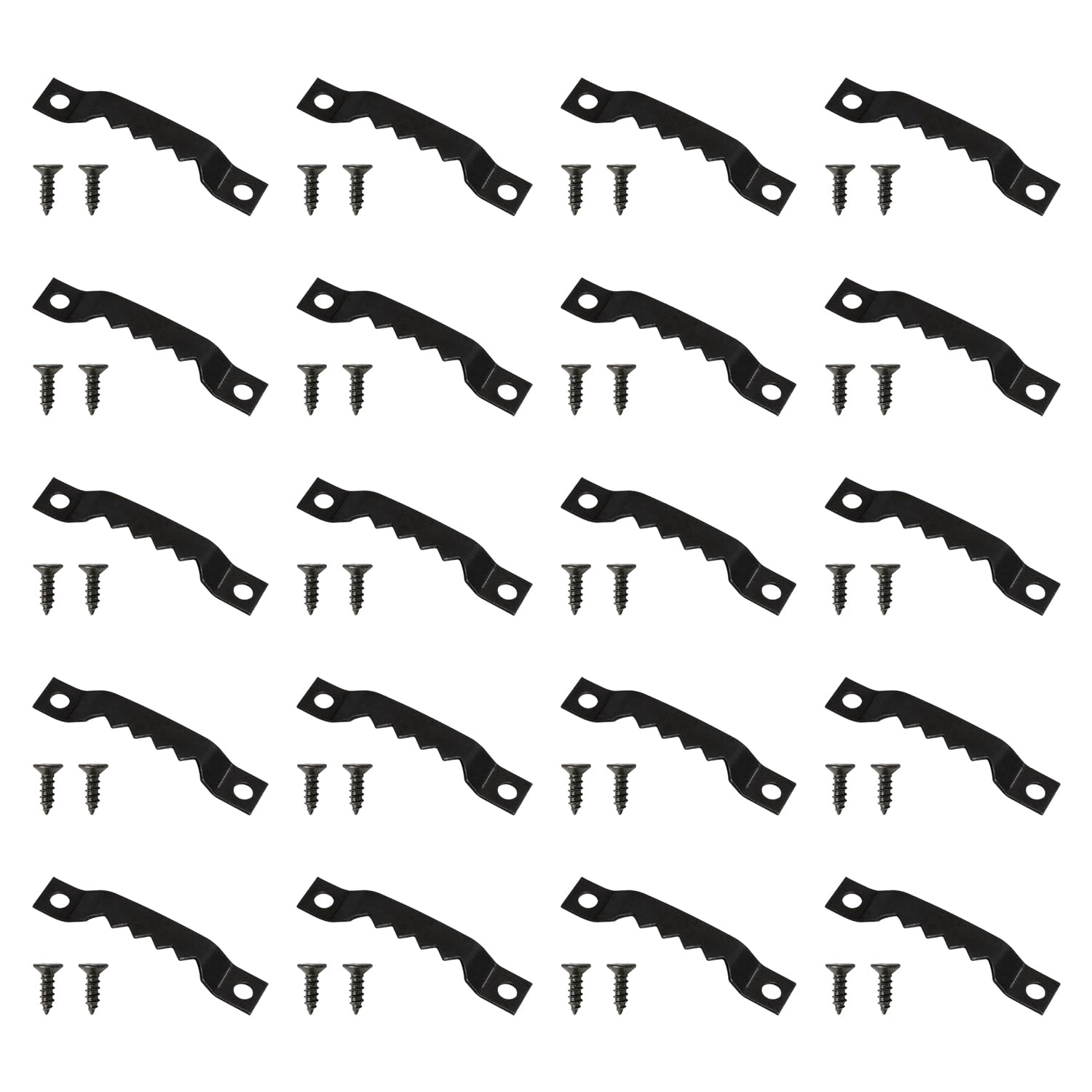 Picture Hangers, Saw Tooth Frame Invisible Hooks for Hanging with Two Holes, 20 Pieces with Screws, Black