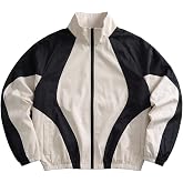 SHENHE Men's Y2k Windbreaker Track Jacket Lightweight Stand Collar Jacket | Full Zip, Color Block, Bomber Jacket