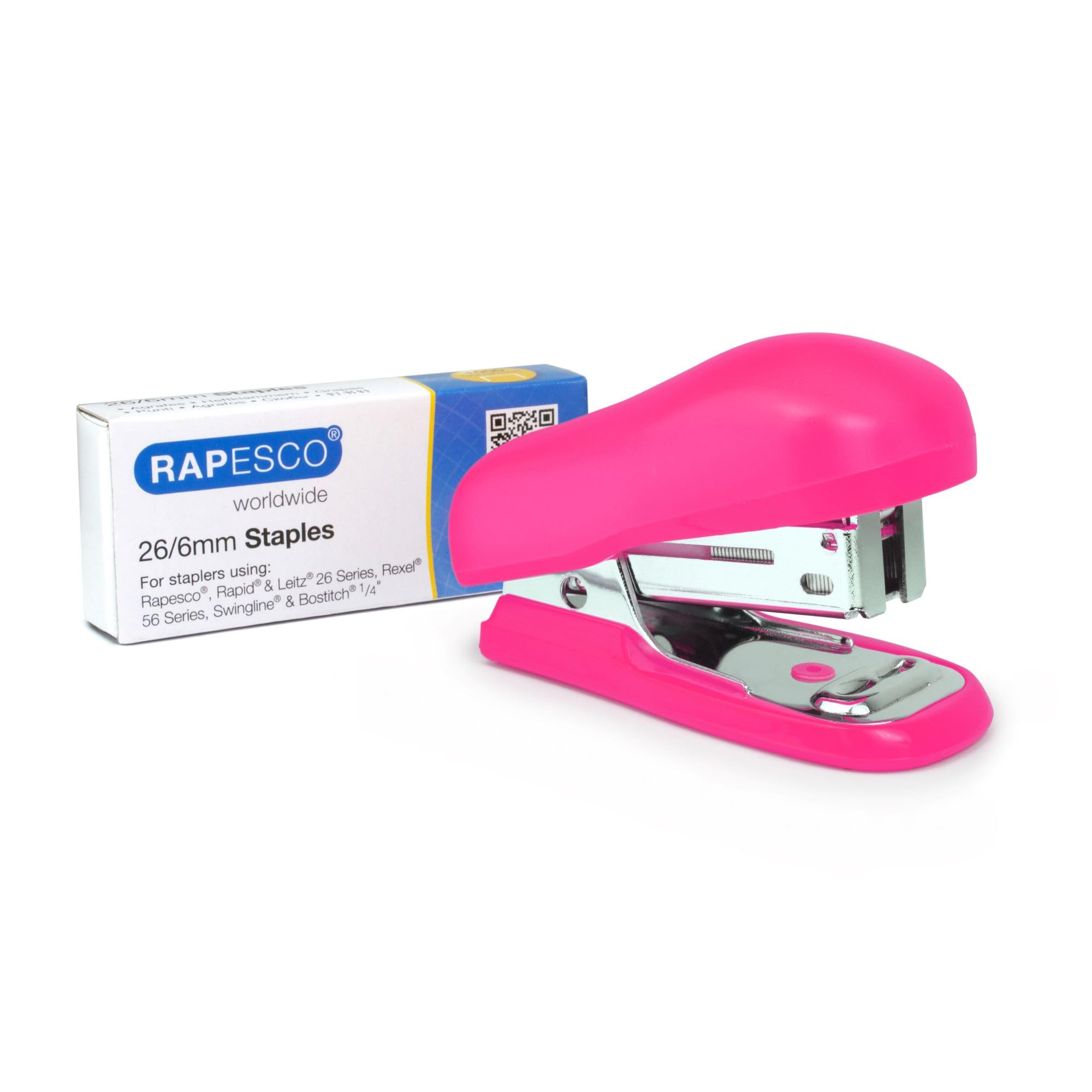 Rapesco 1412 Bug Mini Stapler and 1000 x 26/6mm Staples, 12 Sheet Capacity, Hot Pink