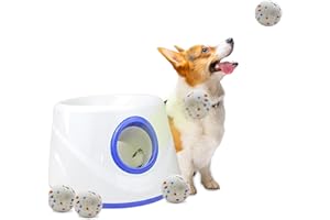 RERBIO Dog Ball Thrower Launcher, Automatic Ball Launcher for Dogs, 3 Adjustable Distance Settings, Indoor Outdoor Interactive Toy, with 3 2.3-inch Balls, Small/Medium Sized Dog Thrower