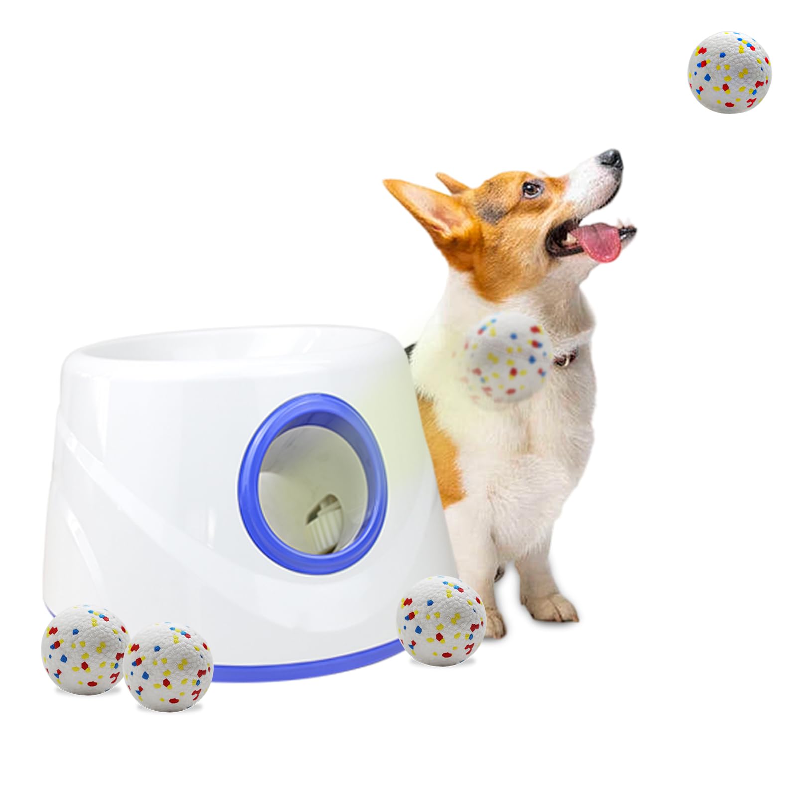 Photo 1 of RERBIO Dog Ball Thrower Launcher, Automatic Ball Launcher for Dogs, 3 Adjustable Distance Settings, Indoor OutdoorInteractive Toy, with 3 2.3-inch Balls, Small/Medium Sized Dog Thrower