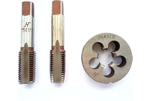 AtticZone M14x1.5 Metric Hand Thread Tap and Die Set, 1 Tapper Tap, 1 Plug Tap, 1 Round Die, 1.5mm Pitch, Right Hand (M14x1.5