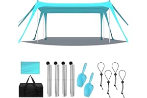 Wovnet Beach Tent Sun Shelter UPF 50+ Beach Shade Canopy Pop up Tent Portable Cabana Outdoor with Aluminum Poles Sandbags Sand Shovel for Camping Fishing Trip Picnic Party