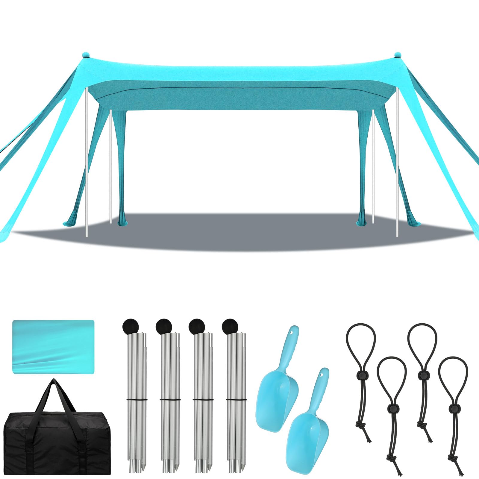 Photo 1 of Wovnet Beach Tent Sun Shelter UPF 50+ Beach Shade Canopy Pop up Tent Portable Cabana Outdoor with Aluminum Poles Sandbags Sand Shovel for Camping Fishing Trip Picnic Party(15 x 10 ft,Lake Blue)