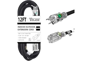YOJOE Indoor Outdoor Extension Cord with Lighted End, 3 Prong 15A Weatherproof Power Extension Cord, 10 Gauge Heavy Duty 12 ft Black Extension Cord for Garage, Garden and Home, 10/3 SJTW UL Listed