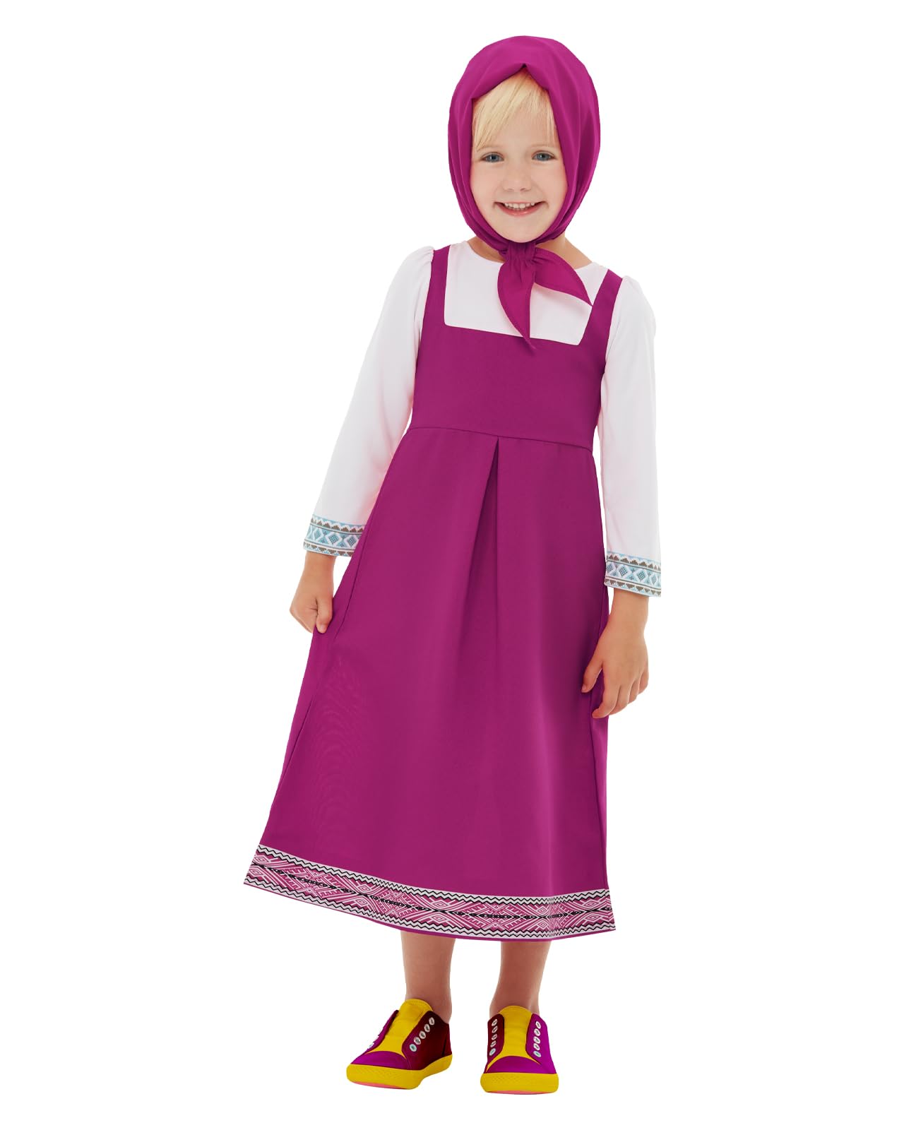 Funidelia Official Masha Costume - Masha and the Bear for Girls, Includes Dress and Headscarf, Size 3-4 Years - Costume for Kids for Parties, Carnival and Halloween