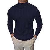 iudam Men's Mockneck Sweaters Long Sleeve Slim Fit Casual Pullover Cable Knit Turtleneck Jumpers Sweaters