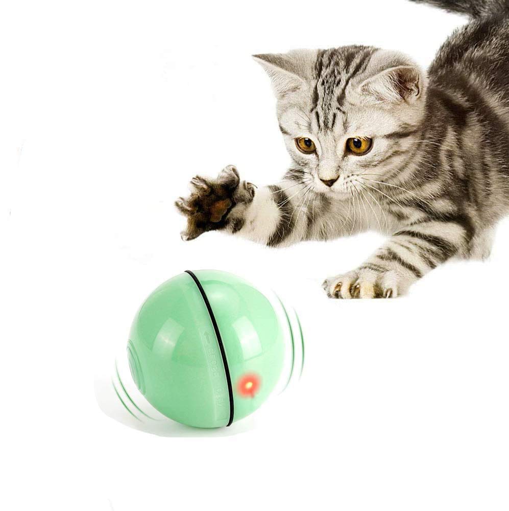 KINOEE Interactive Cat Toys Ball, 360 Degree Self Rotating Ball with LED Light,Stimulate Hunting Instinct for Your Kitty,USB Rechargeable Pet Toy for Indoor Cats(GREEN)